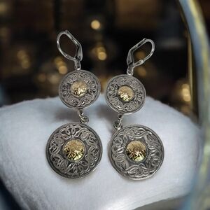 18K Yellow GOLD 925 Sterling Silver Dangle Earrings Made In Ireland